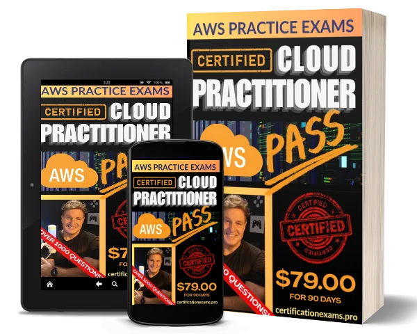 AWS practice exams cover shown on tablet and book