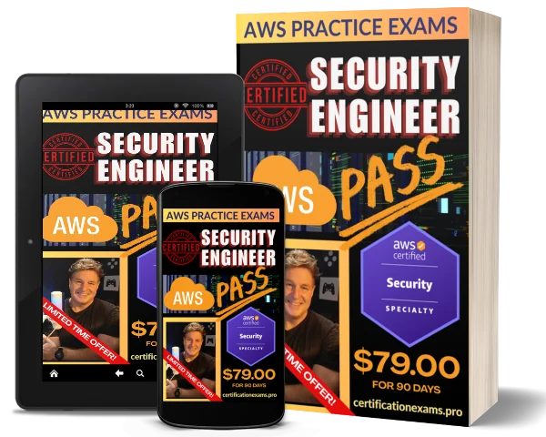 AWS practice exams cover shown on tablet and book