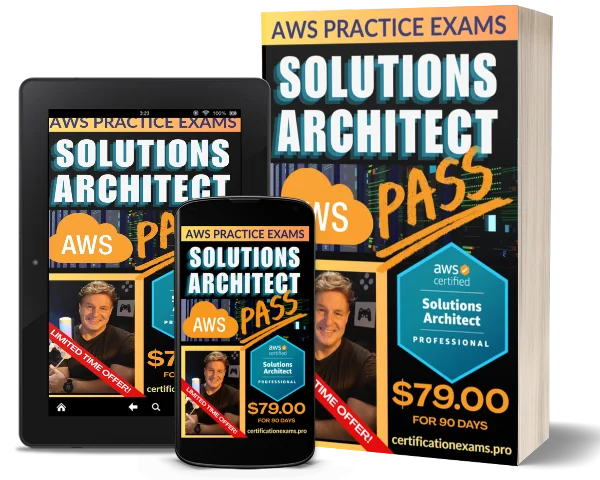 AWS practice exams cover shown on tablet and book