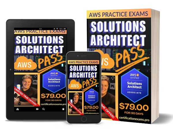 AWS practice exams cover shown on tablet and book
